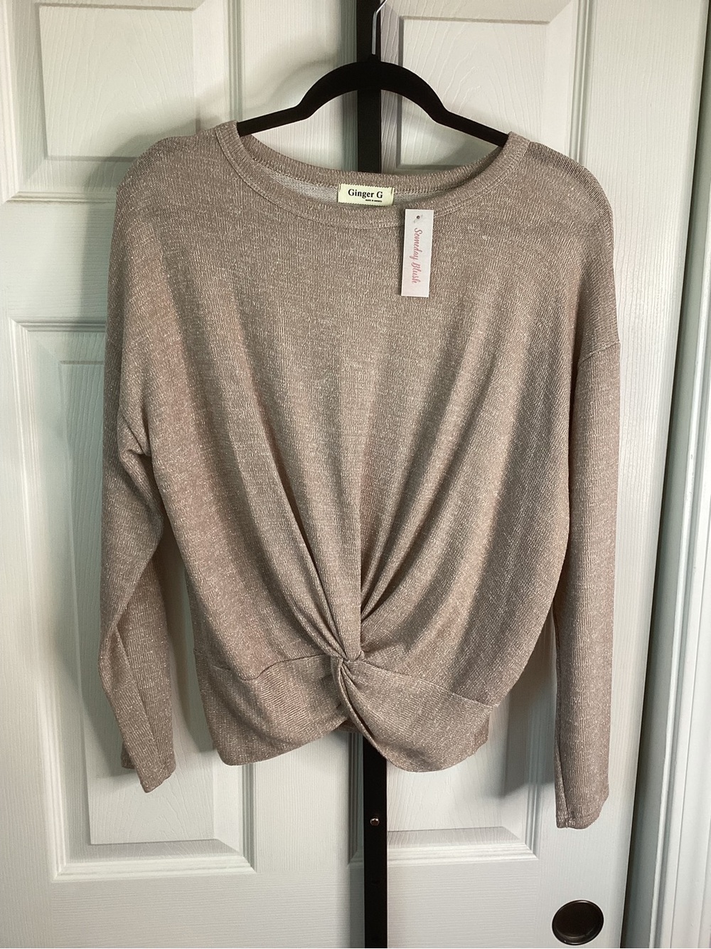 Ginger G Metallic Knit Twist-Front Pullover, size Small, NWT